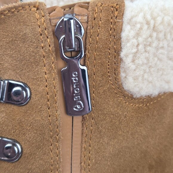 Blondo Waterproof Lace-Up Suede Ankle Boots W/ Faux Shearling Lining Tan Size 7 - Picture 10 of 15